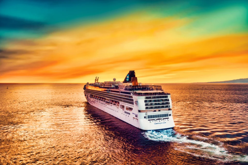 This image displays a cruise ship sailing in the sunset.

In the article: The best rock'n'roll cruises around the world, including Rock the Boat Cruise, Full Metal Cruise, The Rock Boat, 70000 Tons of Metal, Shiprocked, Rock Legends Cruise, The 80s Cruise.