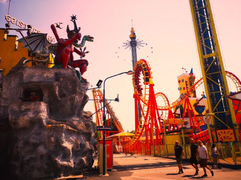 This image displays Prater amusement park in vienna, austria. In article about the best alternative live music venues in Vienna, Austria.