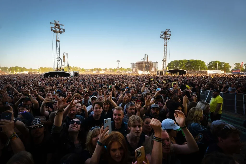 This image displays people at Sweden Rock festival. 

In article: how to find tickets to sold out events and festivals.